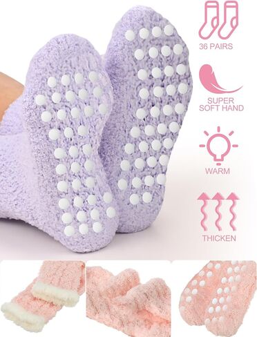 Liitrsh 36 Pairs Warm Plush Grip Socks Non Slip Fuzzy Socks Soft Hospital Socks for Winter Yoga Pilates Sleeping Women Slipper in Saudi Arabia
