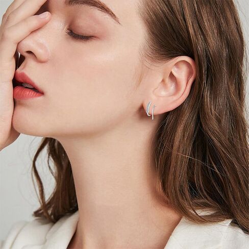 Double Earrings for One Hole Tiny Twist Earrings for Women Double Hoop Earrings for Single Piercing Wrap Earrings Spiral Earrings for Women Girls Mother’S Day Gift (silver) in Saudi Arabia