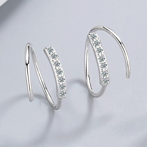 Double Earrings for One Hole Tiny Twist Earrings for Women Double Hoop Earrings for Single Piercing Wrap Earrings Spiral Earrings for Women Girls Mother’S Day Gift (silver) in Saudi Arabia