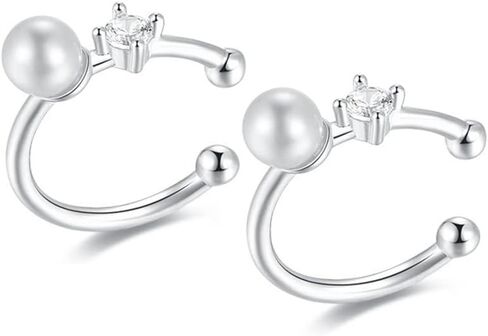 Cute CZ Shell Pearl Cuff Clip on Earrings for Women Girls S925 Sterling Silver Huggie Small Hoop Cartilage Bead Wrap Non-Pierced Ear Dainty Hypoallergenic Lovely Jewelry Gifts for Daughter Niece in Saudi Arabia