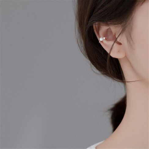 Cute CZ Shell Pearl Cuff Clip on Earrings for Women Girls S925 Sterling Silver Huggie Small Hoop Cartilage Bead Wrap Non-Pierced Ear Dainty Hypoallergenic Lovely Jewelry Gifts for Daughter Niece in Saudi Arabia
