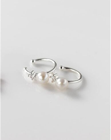 Cute CZ Shell Pearl Cuff Clip on Earrings for Women Girls S925 Sterling Silver Huggie Small Hoop Cartilage Bead Wrap Non-Pierced Ear Dainty Hypoallergenic Lovely Jewelry Gifts for Daughter Niece in Saudi Arabia