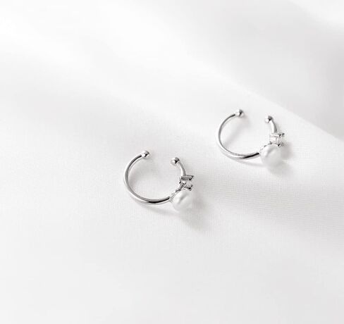 Cute CZ Shell Pearl Cuff Clip on Earrings for Women Girls S925 Sterling Silver Huggie Small Hoop Cartilage Bead Wrap Non-Pierced Ear Dainty Hypoallergenic Lovely Jewelry Gifts for Daughter Niece in Saudi Arabia