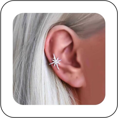Boho Crystal Northstar Ear Cuff Earring Vintage Rhinestone North Star Cartilage Cuff Earring Gold Cz Star Cuff Wrap Earrings Bling Northstar Earrings Jewelry for Women and Girls in Saudi Arabia