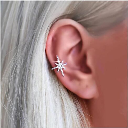 Boho Crystal Northstar Ear Cuff Earring Vintage Rhinestone North Star Cartilage Cuff Earring Gold Cz Star Cuff Wrap Earrings Bling Northstar Earrings Jewelry for Women and Girls in Saudi Arabia