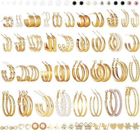 مجموعة 55 زوجًا من الأقراط الذهبية للنساء من GliSun خفيفة الوزن ومكتنزة ومضادة للحساسية وأقراط لؤلؤية ملتوية متعددة العبوات مجموعة من الأقراط الذهبية لحفلات أعياد الميلاد in Kuwait