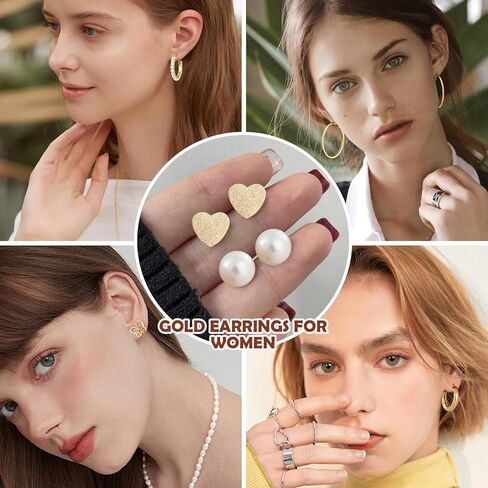 مجموعة 55 زوجًا من الأقراط الذهبية للنساء من GliSun خفيفة الوزن ومكتنزة ومضادة للحساسية وأقراط لؤلؤية ملتوية متعددة العبوات مجموعة من الأقراط الذهبية لحفلات أعياد الميلاد in Kuwait