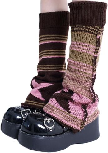 Harajuku Leg Warmers Y2k Two Side Wear Kawaii Lolita Socks Star Knitted Striped Goth Leg Warmers Streetwear in Saudi Arabia