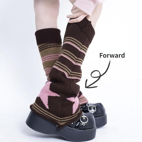 Harajuku Leg Warmers Y2k Two Side Wear Kawaii Lolita Socks Star Knitted Striped Goth Leg Warmers Streetwear in Saudi Arabia