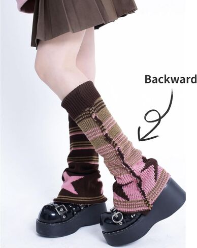 Harajuku Leg Warmers Y2k Two Side Wear Kawaii Lolita Socks Star Knitted Striped Goth Leg Warmers Streetwear in Saudi Arabia