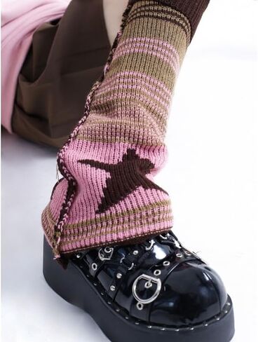 Harajuku Leg Warmers Y2k Two Side Wear Kawaii Lolita Socks Star Knitted Striped Goth Leg Warmers Streetwear in Saudi Arabia