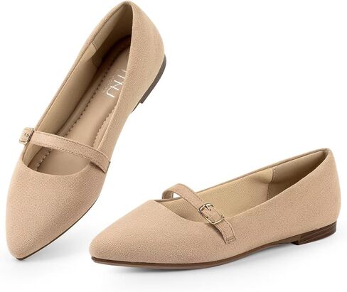 أحذية MUSSHOE النسائية المسطحة المريحة بمقدمة مدببة مع حزام من جلد البولي يوريثان سهلة الارتداء للنساء in Kuwait