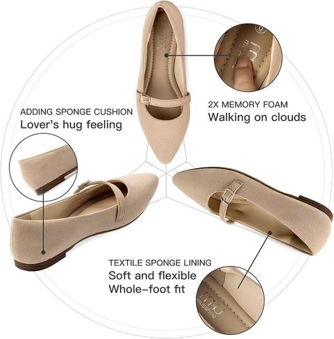 أحذية MUSSHOE النسائية المسطحة المريحة بمقدمة مدببة مع حزام من جلد البولي يوريثان سهلة الارتداء للنساء in Kuwait