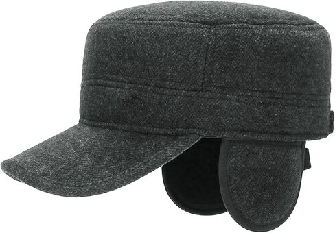 Mens Winter Flat Cap Woolen Cloth Warm Casual Elegant Adjustable Baseball Cap with Ear Flaps for Middle-Aged and Elderly in Saudi Arabia