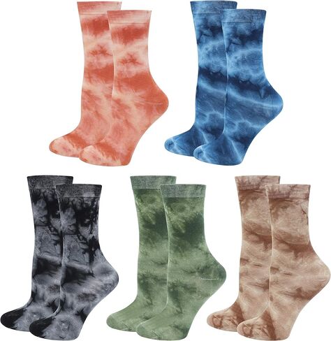 جوارب نسائية دائرية من Lovful، جوارب قطنية مصبوغة برباط، جوارب ملونة مبتكرة ومضحكة للنساء 5 أزواج in Kuwait