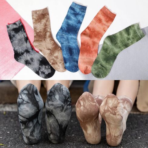 جوارب نسائية دائرية من Lovful، جوارب قطنية مصبوغة برباط، جوارب ملونة مبتكرة ومضحكة للنساء 5 أزواج in Kuwait