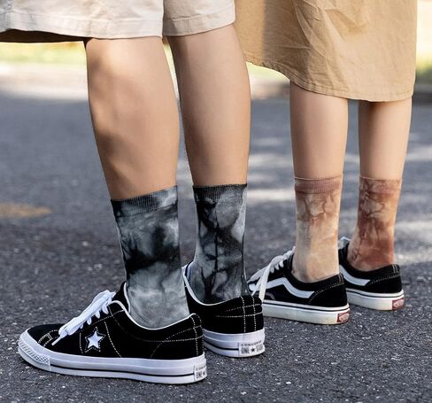 جوارب نسائية دائرية من Lovful، جوارب قطنية مصبوغة برباط، جوارب ملونة مبتكرة ومضحكة للنساء 5 أزواج in Kuwait