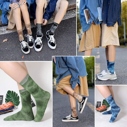 جوارب نسائية دائرية من Lovful، جوارب قطنية مصبوغة برباط، جوارب ملونة مبتكرة ومضحكة للنساء 5 أزواج in Kuwait