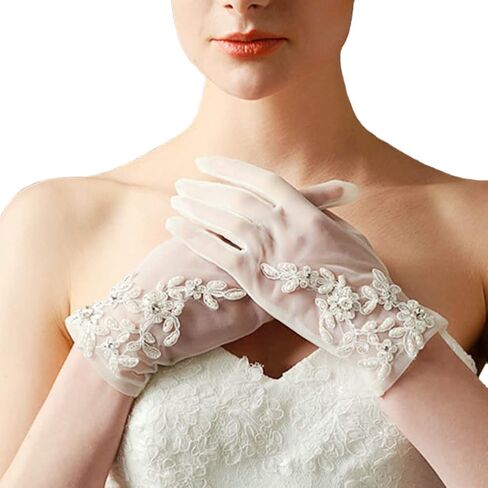 Bridal Gloves Satin Pearl Gloves Floral Gloves Short Gloves for Wedding Opera 1920s Party in Saudi Arabia