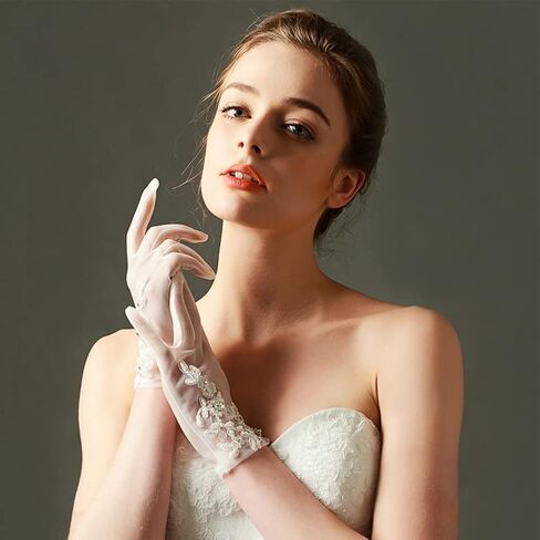 Bridal Gloves Satin Pearl Gloves Floral Gloves Short Gloves for Wedding Opera 1920s Party in Saudi Arabia