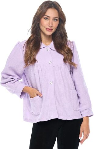 Casual Nights Women's Chenille Bed Jacket, Button Front Long Sleeve Sleep Top with Pockets in Kuwait
