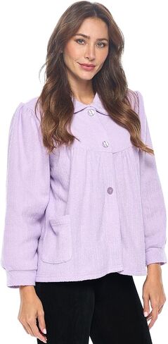 Casual Nights Women's Chenille Bed Jacket, Button Front Long Sleeve Sleep Top with Pockets in Kuwait
