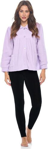 Casual Nights Women's Chenille Bed Jacket, Button Front Long Sleeve Sleep Top with Pockets in Kuwait