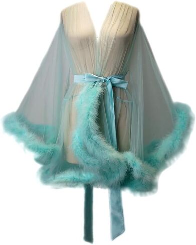 Marabou Robe Sexy Feather Bridal Robe Tulle Illusion Long Wedding Scarf New Custom Made … in Saudi Arabia
