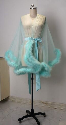 Marabou Robe Sexy Feather Bridal Robe Tulle Illusion Long Wedding Scarf New Custom Made … in Saudi Arabia