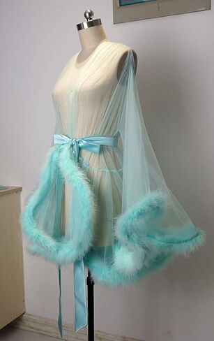 Marabou Robe Sexy Feather Bridal Robe Tulle Illusion Long Wedding Scarf New Custom Made … in Saudi Arabia