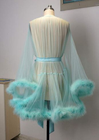 Marabou Robe Sexy Feather Bridal Robe Tulle Illusion Long Wedding Scarf New Custom Made … in Saudi Arabia