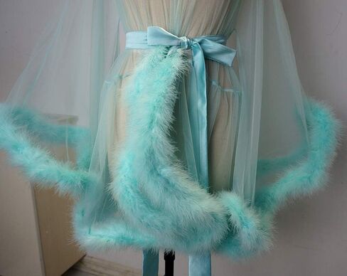 Marabou Robe Sexy Feather Bridal Robe Tulle Illusion Long Wedding Scarf New Custom Made … in Saudi Arabia