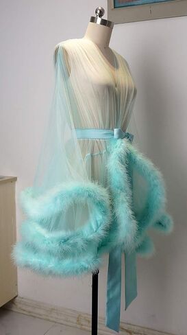 Marabou Robe Sexy Feather Bridal Robe Tulle Illusion Long Wedding Scarf New Custom Made … in Saudi Arabia