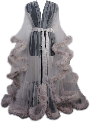 Marabou Robe Sexy Feather Bridal Robe Tulle Illusion Long Wedding Scarf New Custom Made … in Saudi Arabia