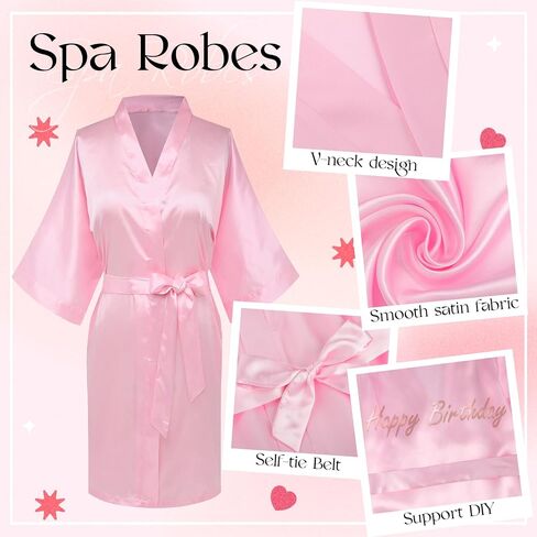 Spa Party Supplies for Teen Satin Robe Hairbands Robe Bathrobe Silk Satin Pink Kimono Slumber Robe with Canvas Bags Blindfolds Slumber Party Favors for Spa Birthday Sleepover Party Sleepwear 6 Sets in Saudi Arabia