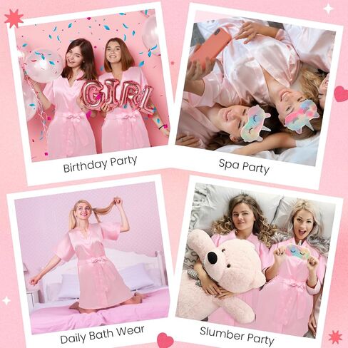 Spa Party Supplies for Teen Satin Robe Hairbands Robe Bathrobe Silk Satin Pink Kimono Slumber Robe with Canvas Bags Blindfolds Slumber Party Favors for Spa Birthday Sleepover Party Sleepwear 6 Sets in Saudi Arabia