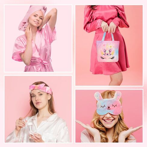 Spa Party Supplies for Teen Satin Robe Hairbands Robe Bathrobe Silk Satin Pink Kimono Slumber Robe with Canvas Bags Blindfolds Slumber Party Favors for Spa Birthday Sleepover Party Sleepwear 6 Sets in Saudi Arabia
