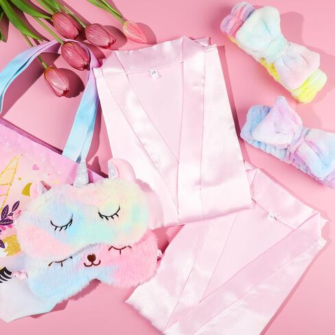 Spa Party Supplies for Teen Satin Robe Hairbands Robe Bathrobe Silk Satin Pink Kimono Slumber Robe with Canvas Bags Blindfolds Slumber Party Favors for Spa Birthday Sleepover Party Sleepwear 6 Sets in Saudi Arabia