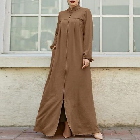 OLEMEK Women’s Abaya Long Sleeve Muslim Dress Ramadan Prayer Dress Kaftan Dubai Islamic Dress in Saudi Arabia
