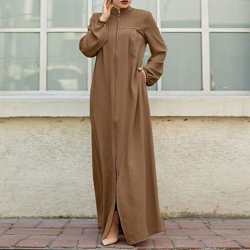 OLEMEK Women’s Abaya Long Sleeve Muslim Dress Ramadan Prayer Dress Kaftan Dubai Islamic Dress in Saudi Arabia