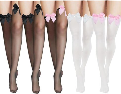 5PCS Women's Bow Lace Thigh High Stockings Over The Knee Socks for Women Girls Daily Dress in Saudi Arabia