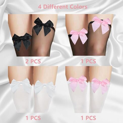 5PCS Women's Bow Lace Thigh High Stockings Over The Knee Socks for Women Girls Daily Dress in Saudi Arabia