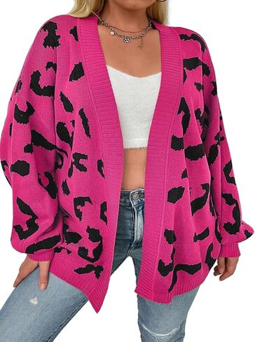 Cardigan Sweaters for Women Loose V Neck Leopard Print Open Front Knitted Sweater Warm Drop Shoulder Sweater Coat in Saudi Arabia