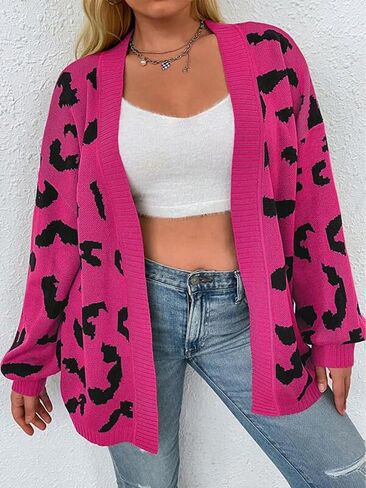 Cardigan Sweaters for Women Loose V Neck Leopard Print Open Front Knitted Sweater Warm Drop Shoulder Sweater Coat in Saudi Arabia
