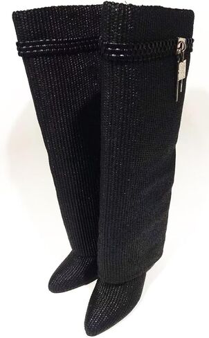 Frankie Hsu Fashion Designer Modern Sexy Women Men Shark Boot Big Size Green Synthetic Leather Wedge High Heels Knee High Heeled Calf Long Pant Boots US4-14 in Saudi Arabia