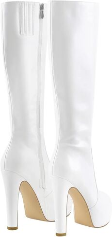 richealnini Women's Low Platform Block High Heel Knee High Boots with Zipper in Saudi Arabia