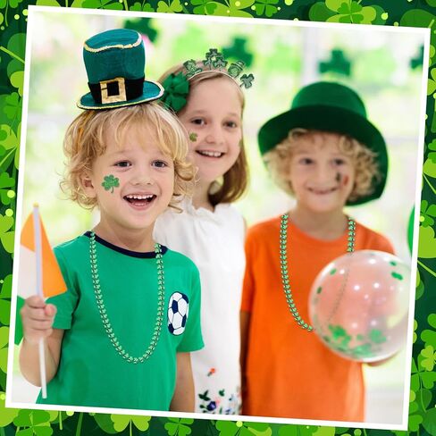 Capoda St Patrick's Day Accessory Set with 1 Shamrock Headbands 2 Green Bead Necklaces 1 Glitter Face Tattoo for St. Patrick's Parade Costume Irish Day Party Supplies in Kuwait