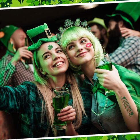 Capoda St Patrick's Day Accessory Set with 1 Shamrock Headbands 2 Green Bead Necklaces 1 Glitter Face Tattoo for St. Patrick's Parade Costume Irish Day Party Supplies in Kuwait