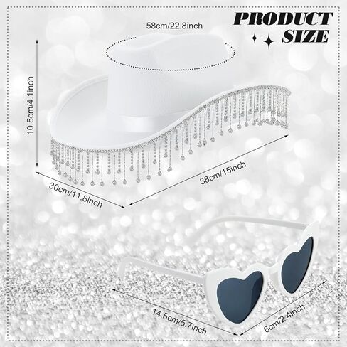 إكسسوارات أزياء رعاة البقر Breathffy للنساء والفتيات تتضمن قبعة رعاة البقر من حجر الراين على شكل قلب ونظارة شمسية بمقبض وحقيبة مجموعة مجوهرات لحفلات الزفاف in Kuwait