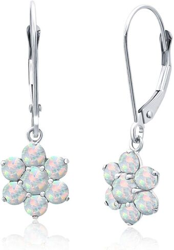 14k White or Yellow Gold Gemstone Flower Dangle Earrings for Women with Leverback and Birthstones by MAX + STONE in Saudi Arabia